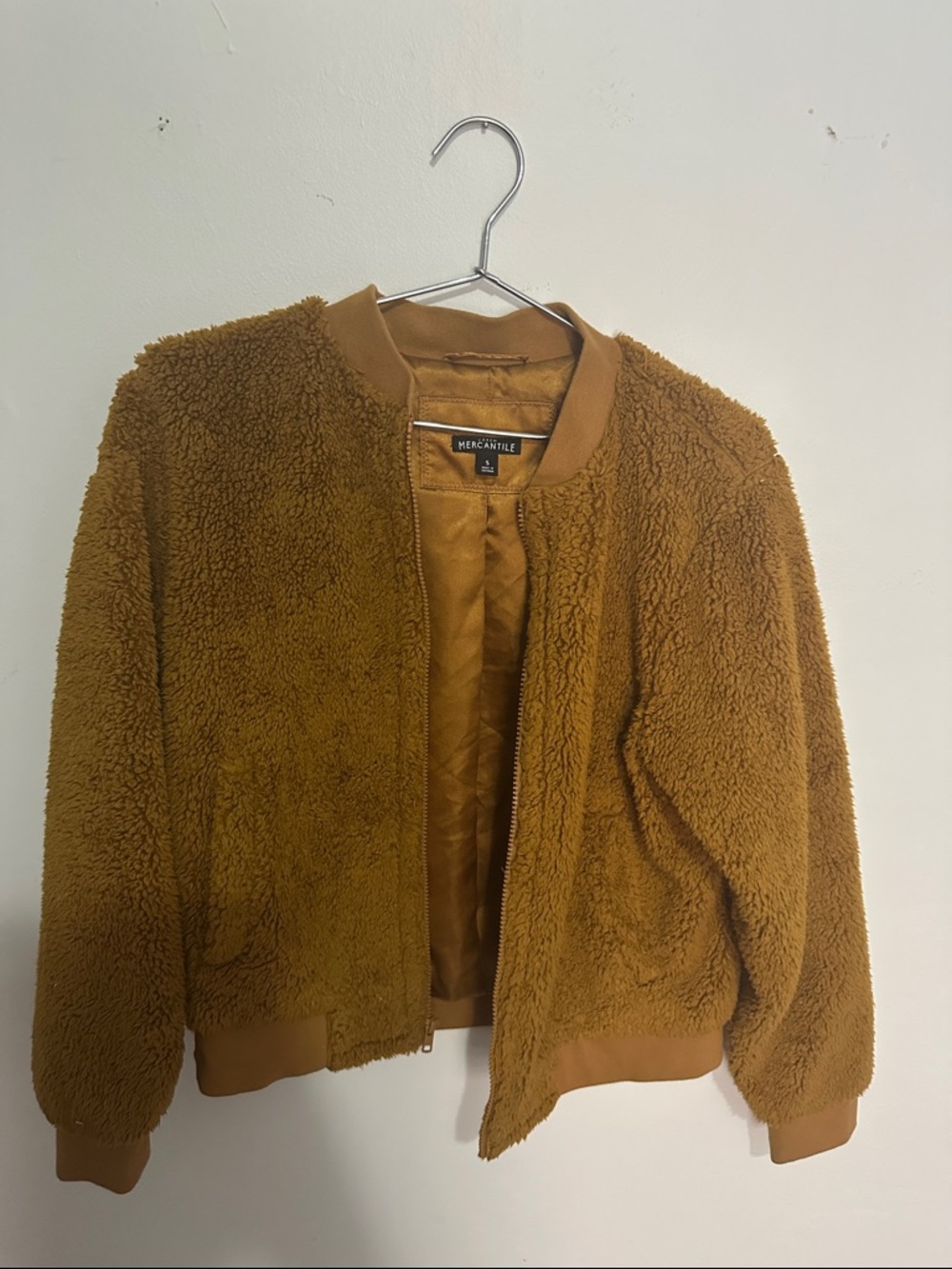 Mercantile Plush Sherpa Bomber Jacket - Mustard Yellow